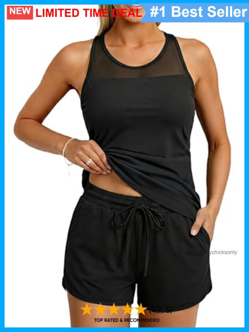 Tankini with Shorts Two Piece Swimsuit High Neck Tummy Control Racerback